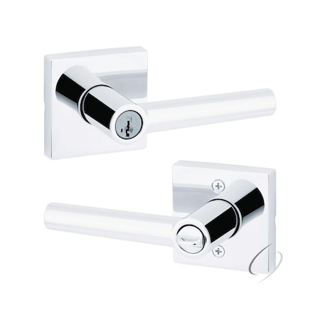 Kwikset Milan Lever with Square Rose Entry Door Lock SmartKey with 6AL Latch, RCS Strike Bright Chrome Finish 740MILSQT-26S